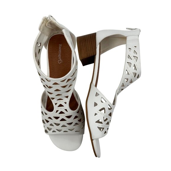 Baretraps Womens White Laser Cut Open-Toe Sandals Zipper Block Heels Size 10 - Picture 4 of 12